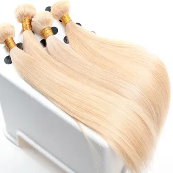 Overnight Shipping of 10" to 40" Virgin Remy Brazilian Platinum Blonde Straight 613 Human Hair Bundles with Closure