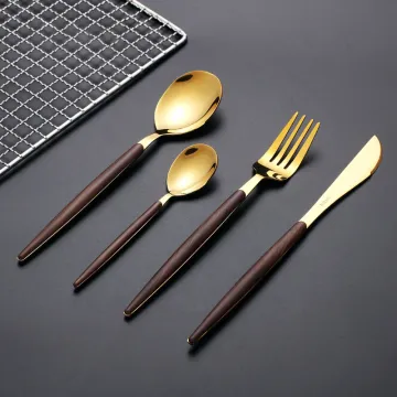 Plastic Wooden Handle Stainless Steel Reusable Cutlery Set