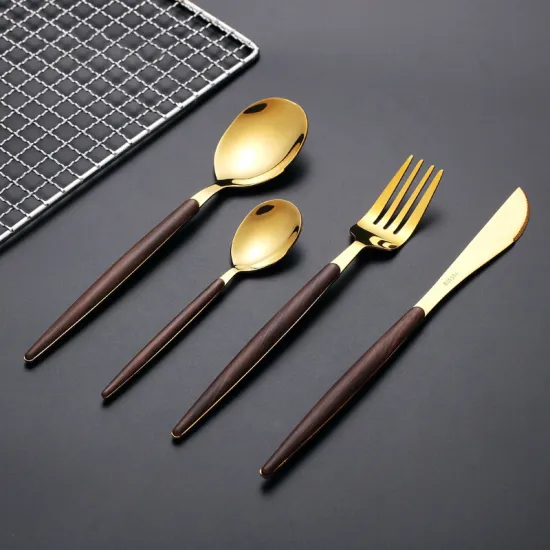Plastic Wooden Handle Stainless Steel Reusable Cutlery Set