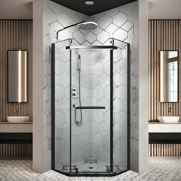 Black Framed Two-Piece Folding Shower Enclosure dengan Glass Tempered 5mm