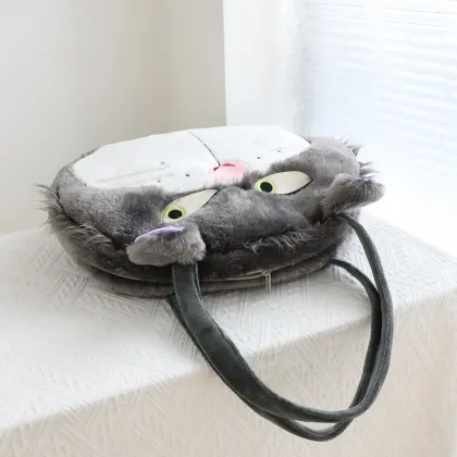 Grey Cat Plush Handbag - Lucifer Satchel for Women