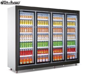 Upright Commercial Refrigerator with 4 Glass Door for Supermarket Drink Display