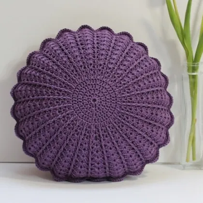 Purple Violet Crochet Round Cushion Pillow