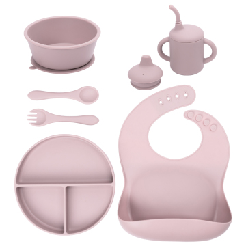BPA Free Silicone Bib Spoon Bowl Set - Waterproof Suction Plate for Babies