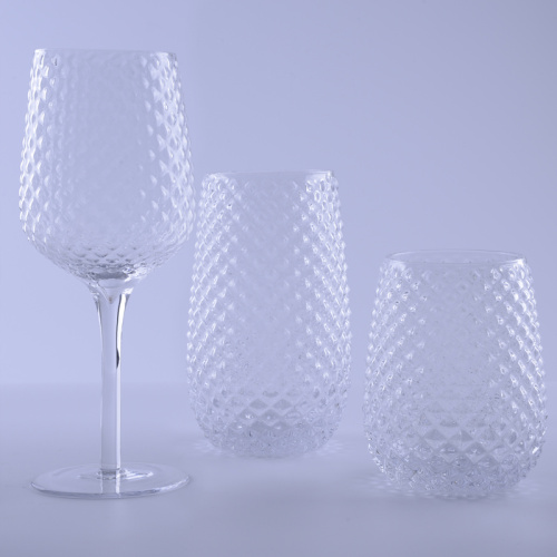 Clear Hobnail Highball Wine Glass Set