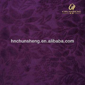 purple color 100% polyester embossed velboa short floss with flower pattern design sofa cover upholstery fabric