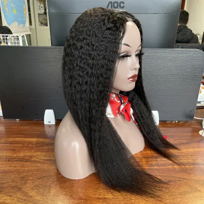 Wholesale machine made cuticle aligned brazilian u part wig human hair, upart human hair wig, kinky straight u part wig