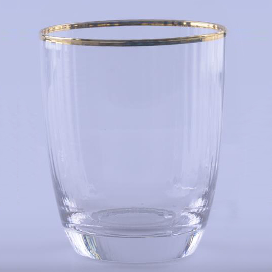 ribbed Stemless Wine Glass With Gold Rim