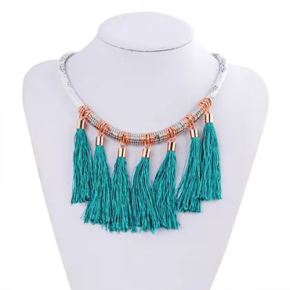 Fashion Trends Green Gorgeous Temperament Short Chain Tassel Necklace Vintage Woman Choker Necklaces Wholesale