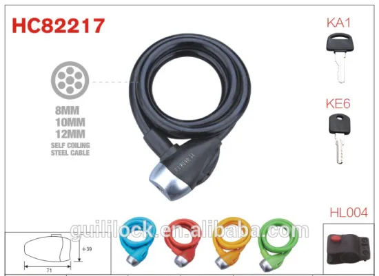 HC82217 silver white cap steel wire rope inside colorful bicycle lock