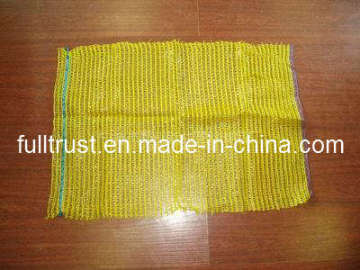 Yellow Raschel Mesh Bag with Blue Drawstring