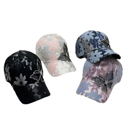 Lace Rhinestone Butterfly Sunscreen Hat