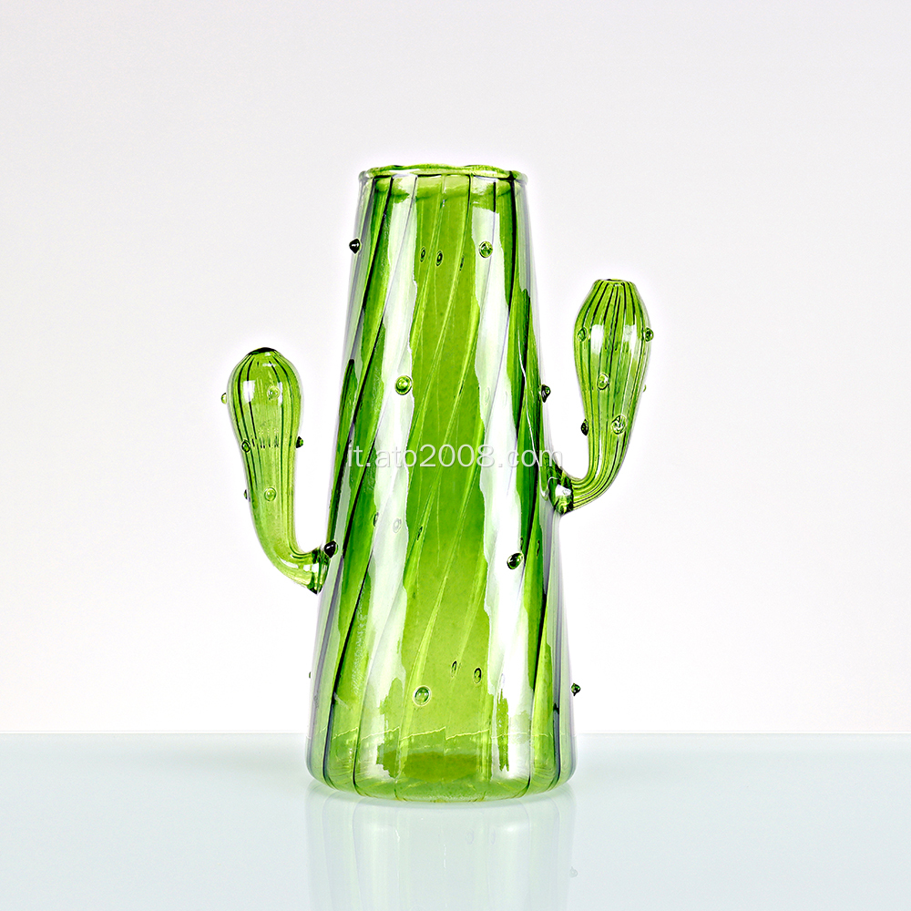 Vaso Cactus In Vetro Verde.