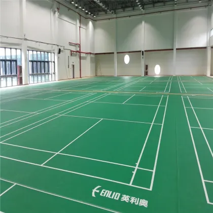 Green badminton sports flooring with white game line