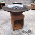 Corten Metal Fire Pit With BBQ Grill