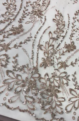 Dorado Telas de Encaje de Flores 3D con Tul y Bordado en 3D