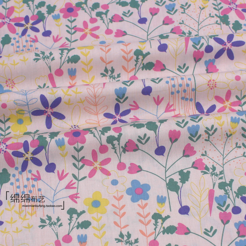 145x50cm Fresh Radish Flower Floral Cotton Printed Poplin Fabric Children's Dress Shirt Garment Material Cloth