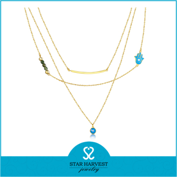 Factory Middle East Hot Sell Three Layer Chains Gold Plated Sterling Silver Necklace