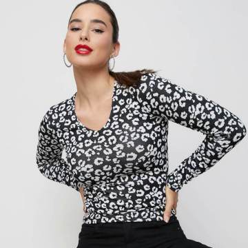 Camisetas de manga larga de hilo de moda para mujer