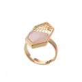 Gold Natural Hexagonal Gemstone Beads Engagement Women Shied Rings