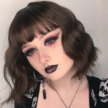 Short Wig with Bangs Water Wave Synthetic BOBO Wigs for Women Pink Lolita Cosplay Female Daily False Hair