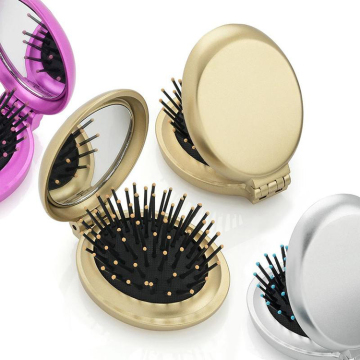 Custom Logo Foldable Mini Hair Brush with Mirror for Travel
