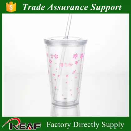 Manufature double wall plastic straw cup, color changing double wall plastic straw cup