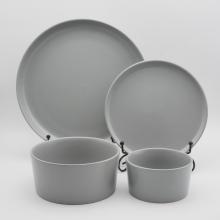 مجموعة عشاء مخصصة 16pcs Stoneware Ceramic ، عشاء أدوات المائدة الرمادية مجموعة للمطعم