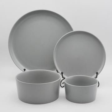 Couleur personnalisée 16pcs Ensemble de dîner en céramique de grès, ensemble de dîner de table gris pour restaurant