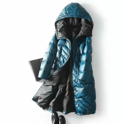 Ladies Hooded Long Puffer Goose Down Coat