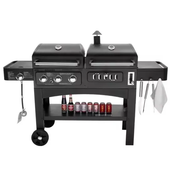 Black Portable Flat Top Gas Grill and Griddle Combo with Folding Legs for Outdoor Cooking While Camping or Tailgating