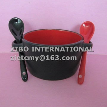 wholesale inside color ceramic soup mug with double handle for promotion