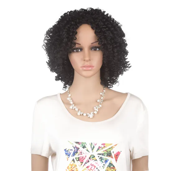 Hot Selling 12 Inches Afro Kinky Curly Wig  Synthetic Hair Short Curly Black Wigs for Women High Temperature Fiber