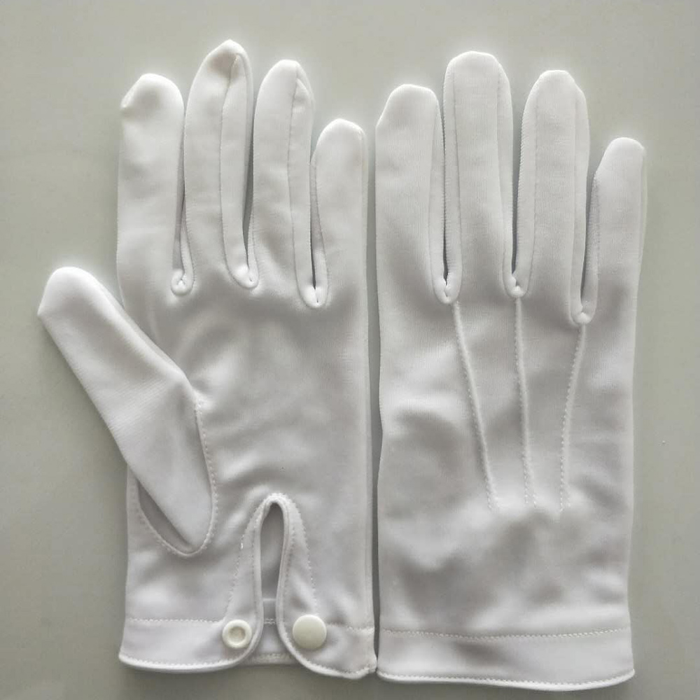 Guantes de desfile de nylon blanco para mujer con broche, Blanco