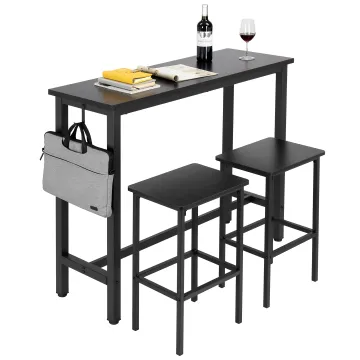 Bar Table Set with Pub Height Dining Table and Metal Black Counter Height Stools for Home and Backyard