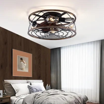Industrial Retro Birdcage Design Ceiling Fans with Lights