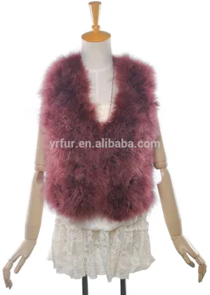 YR375A Women O-Neck Basic Style Real Turkey Feather Fur Waistcoat