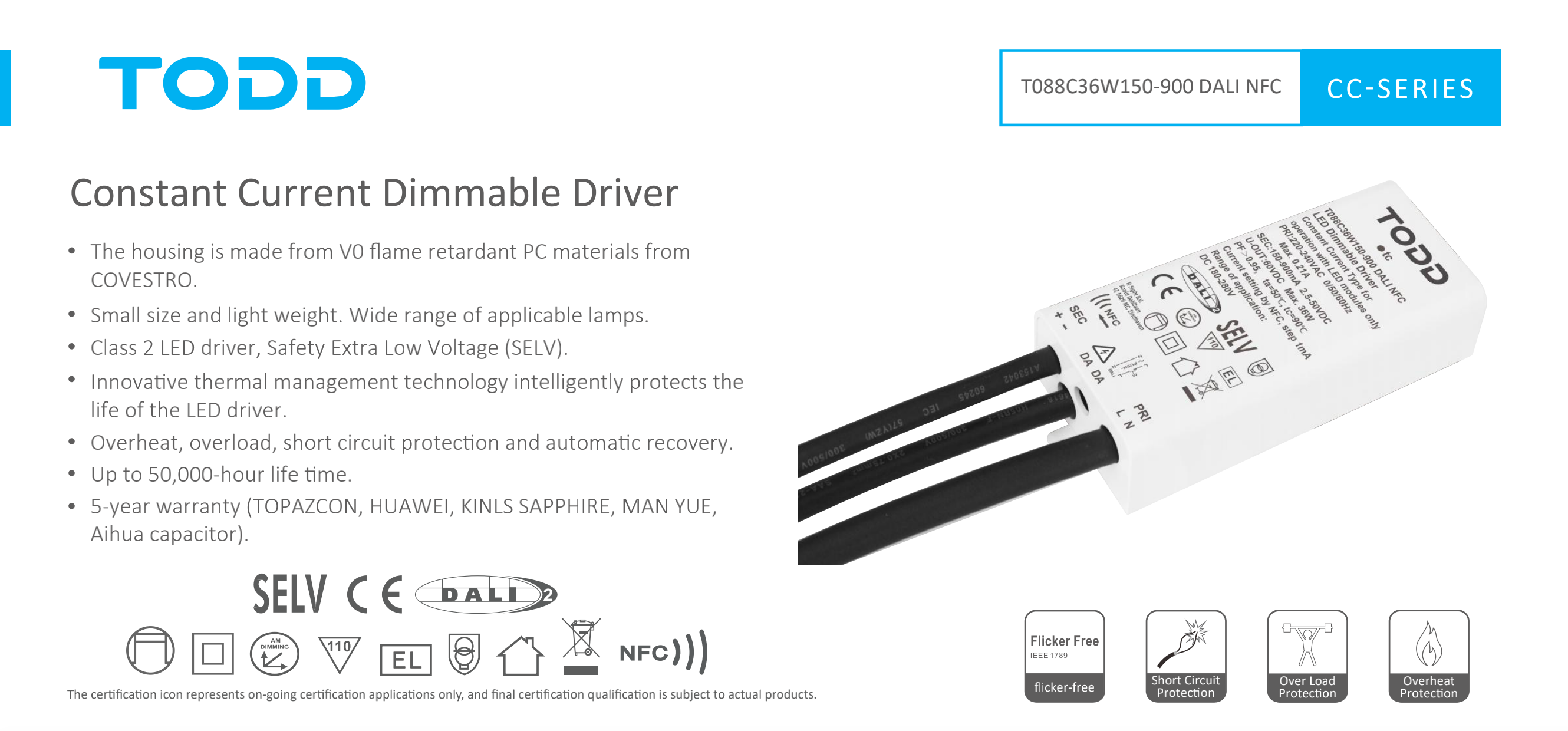 led driver T088C36W150-900 DALI NFC