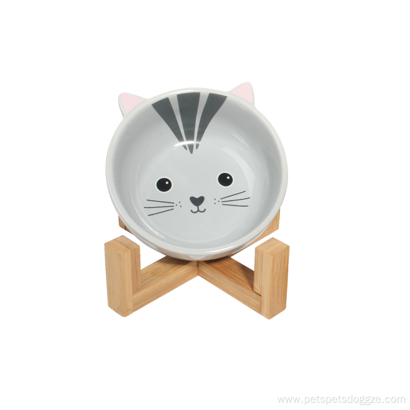 Ceramic Pet Cat Dog Food Bowl With Stand