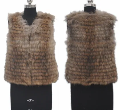 YR122 Stylish Natural Raccoon Fur Vest/ Women Real Fur Sleeveless Fur Vest
