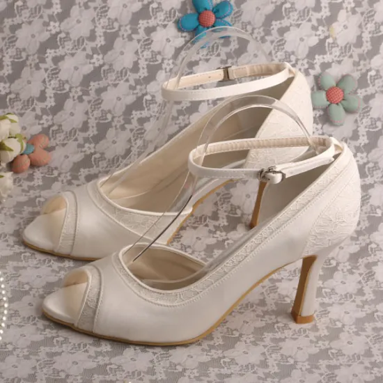 Amazon Ivory Peep Toe Shoes Bride Pumps with Ankle Strap