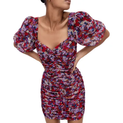 2022 lady dress Printed pleated dress lady dress