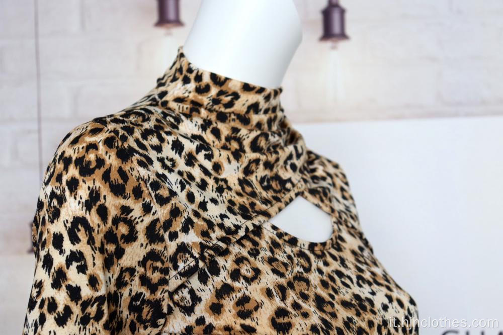 Top a maniche lunghe con stampa leopardata sexy da donna