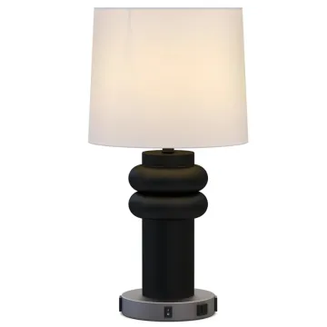 American Style White Fabric Shade Metal Table Lamp for Bedroom Hotel Room Bedside Lighting