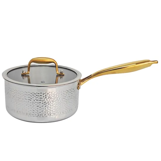 3-Ply Hammered Stock Pot with Gold Handle and Protective Lid