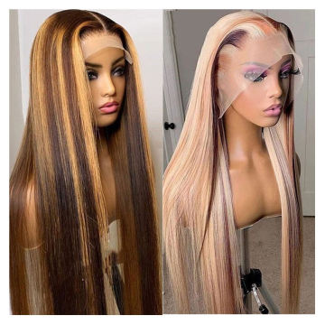 Transparent Blonde HD Full Lace Human Hair Wigs with Ombre Highlight Lace Front for Black Women