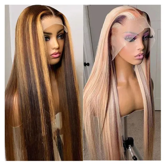 Transparent Blonde HD Full Lace Human Hair Wigs with Ombre Highlight Lace Front for Black Women