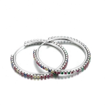 Yiwu Aceon Stainless Steel Thin Round Wire Hoop Earrings with Zircon Chain
