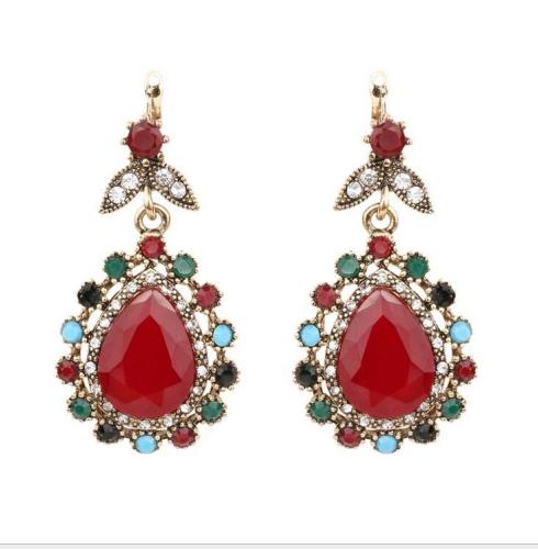 Vintage Retro rouge ethnique boucles d'oreilles or femmes