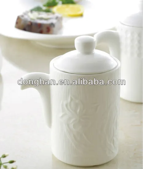 porcelain tea pot coffee pot wholesale with embossed oem design
